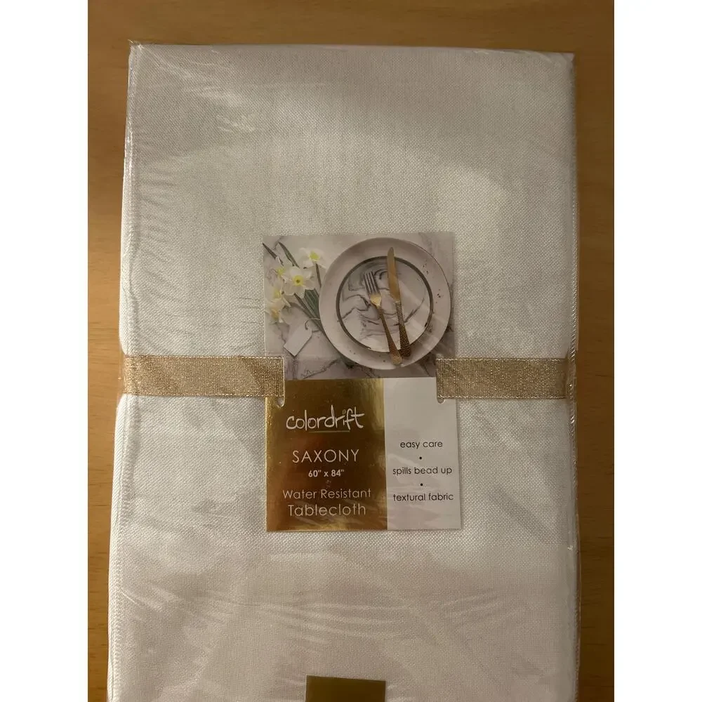 New Colordrift Saxony Water 💦 Resistant Oblong Tablecloth Cream size 60”x84”